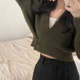 Off-Center Button Front Crop Cardigan