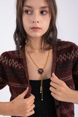 ボタンポイントボーロタイチェーンネックレス/Button point bolo tie chain necklace (Wine)