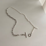 sspoi サージカルスティールトグルツーウェイパールゲストロックネックレス / sspoi Surgical Steel Toggle Bar Two-Way Pearl Guest Look Necklace