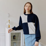 PUFF CHECK KNIT_NAVY (6600100970614)