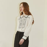 Flower Embroidered Chifon Blouse (6681274581110)
