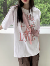 サマーラブハートプリンティングボクシーオーバーサイズフィット半袖Tシャツ / Summer Love Heart Printing Boxy Oversized Fit Short-Sleeved T-Shirt
