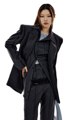 UNBALANCED BUTTON STRAP SHIRT (CHARCOAL) (6654718050422)
