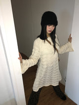 【MADE】フルートリボンストラップパンチングウェーブニットワンピース