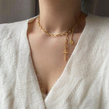 クロスコイン2WAYボールドショートロングネックレス / soe Cross Coin Two Way Bold Short Long Necklace