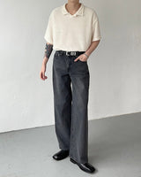 AT cornerヘアリーVネック半袖襟付きニット/ AT corner Hairley V-collar Knitwear (3 colors)