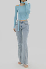 フレアライトブルーブーツカットパンツ / Flared light blue bootcut pants