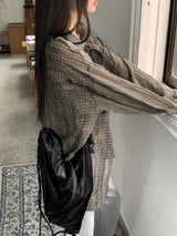 Hilchi See-Through Check Boxy Oversize Fit Long-Sleeved Shirt