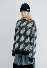ファンスクリブリングオールオーバークルーネック / BSR2223FWPO079 FUN SCIBBLING ALL OVER CREWNECK BLACK
