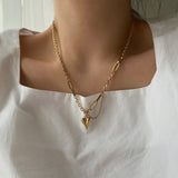 ハートユニークボールドチェーン2WAYハンドメイドネックレス / hun Heart Unique Bold Chain Two Way Handmade Necklace