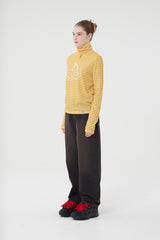 ビッグドゥードゥルチェリーハイネックストライプロングTシャツ／BIG DOODLE CHERRY HIGH NECK STRIPE T-SHIRT [MUSTARD]