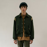 WOOL BLENDED VARSITY PADDING JACKET (KHAKI) (6627481747574)