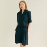 クロップアンバルハーフスリーブジャケット / Crop Unbal Half Sleeve Jacket (Black)