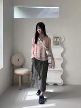 シネストリングナイロンカーゴバックスリットロングスカート / cine string nylon cargo back slit long skirt