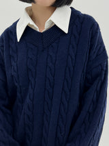 ウールビッグツイストV-ネックニット / Wool big twist V-neck knit (6color)