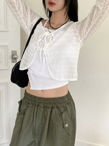 Tatsu interseason punching string lace long sleeve cardigan
