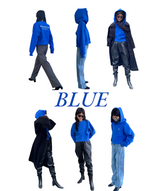プリントクロップドフーディー/Print Cropped Hoodie-BLUE