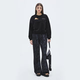 Graphic Semi-Bootcut Pants [NAVY] (6674496618614)