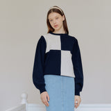 PUFF CHECK KNIT_NAVY (6600100970614)