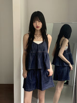 Denim Stitch V-Neck Bustier Sleeveless