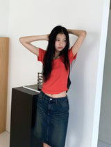 Dear Basic Ribbed Square Neck Short Sleeve T-shirt
