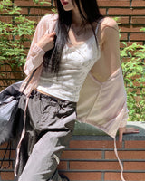 レイヤード フラワー レース ストラップ ノースリーブ