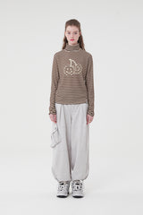 ビッグドゥードゥルチェリーハイネックストライプロングTシャツ／BIG DOODLE CHERRY HIGH NECK STRIPE T-SHIRT [BROWN]