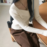 Lobil twist wrap V-neck ribbed long-sleeve knit