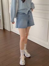薄手フィットカットカプリスリットデニムパンツ(2color)