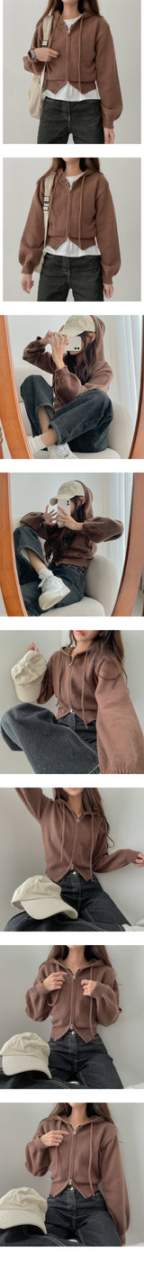 Pado Two-Way Cropped Knitwear Hooded Zip-Up