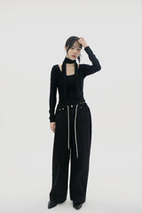ストリングフリーサイズブラックパンツ / String free size black pants