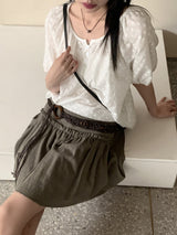 リクルビンテージフラワーパンチングパフ半袖ブラウス / Rikle Vintage Flower Punching Puff Short-Sleeved Blouse
