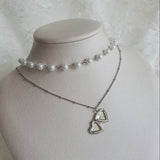 Heart Locket Layered Pearl Choker Necklace - Silver ver.