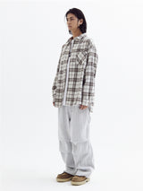 Loose wool check shirts Beige