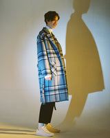 OVERSIZE WOOL CHECK ROBE COAT (Blue) / オーバーサイズウールチェックローブコート