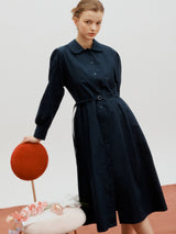 Pintuck cotton dress - Navy (6682205651062)