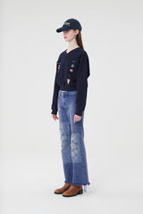 ウィティーバニーVネックスウェットシャツ／WITTY BUNNY V-NECK SWEATSHIRT [NAVY]