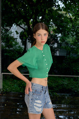 DAMAGE DENIM SHORTS (BLUE)
