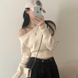 [Domestic production/Jalock fit🖤] Accentuated wool one-shoulder off-knit knitwear - 4 colors