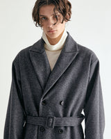 UNISEX BELTED WOOL DOUBLE COAT M - SHARKSKIN DARK GRAY (6636059328630)