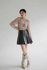 コンビレザープリーツスカート / Combi Leather Pleated Skirt (3color)