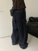 シャイナットバックバンディングヘムボタンドゥカーゴデニムパンツ