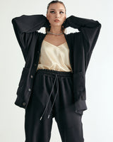 UNISEX LABEL POINT SOFT SWEAT CARDIGAN W - BLACK (6636052250742)
