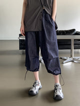 [フェードなし] ストリング ツーウェイ ワイド デニム ショートパンツ パンツ/ [NONE FADE] Seulti String Two-Way Wide Denim Shorts Pants