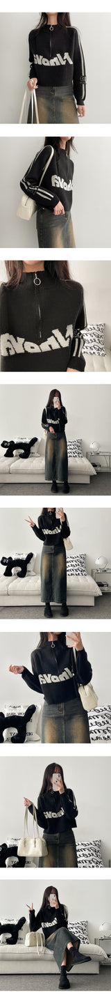 Novak Crop Double String Half Zip-Up Knitwear