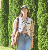 Tweed Quilted Lace Vest (Ivory) (6643556089974)