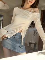 バウアオフショルダー長袖Tシャツ