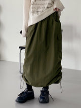 シネストリングナイロンカーゴバックスリットロングスカート / cine string nylon cargo back slit long skirt