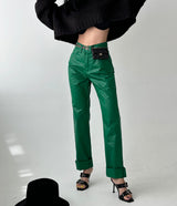 leather coated straight pants