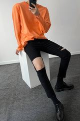 [MADE] Solid Tone Distressed Jeans (6690556444790)